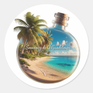 Adesivo Redondo Bouteille Souvenir Guadeloupe: Plage Tropicale