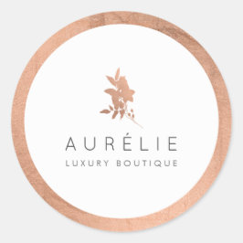 Adesivo Redondo Boutique Floral de Luxo Simples Rosa Dourado