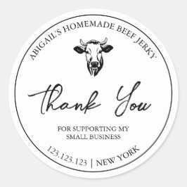 Adesivo Redondo Bovino Simples, Homemade, Jerky, Obrigado Rótulo