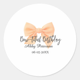 Adesivo Redondo Bow-tiful birthday orange bow name date simple pas