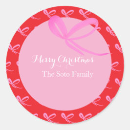 Adesivo Redondo Bows Christmas Red Muted Bright Hand Drawn