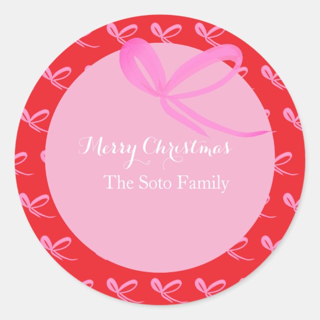 Adesivo Redondo Bows Christmas Red Muted Bright Hand Drawn (Frente)
