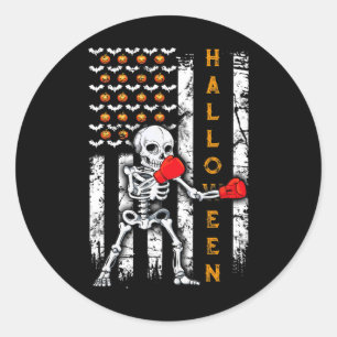 Adesivo Redondo Boxe de Esqueleto Halloween Boxeador Kickboxing Mm