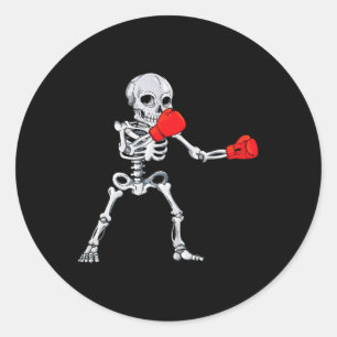 Adesivo Redondo Boxe de Esqueleto Kickboxing Mma Halloween