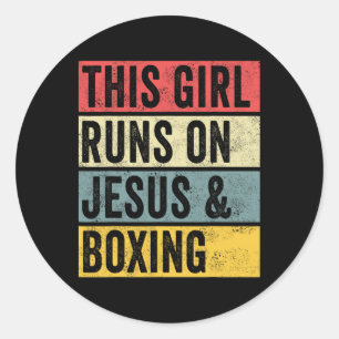Adesivo Redondo Boxe engraçado Jesus Cães E Boxe Luta Kickboxing