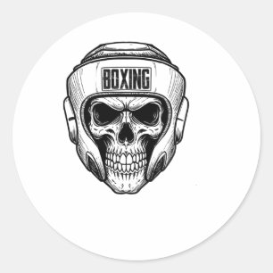 Adesivo Redondo Boxe Engraçado Retro Vintage Crânio de Boxeador Pa