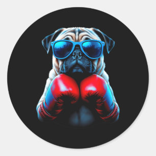Adesivo Redondo Boxe Pug Cão Kickboxing Legal