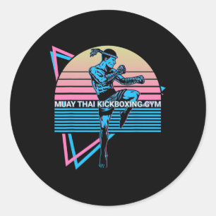 Adesivo Redondo Boxe Tailandês Muay Thai Retro Boxe Tailandês Muay