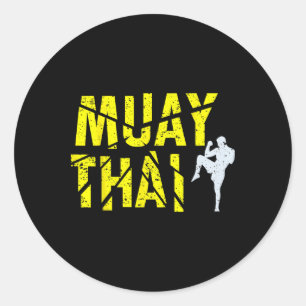 Adesivo Redondo Boxe Tailandesa - Boxeador Muay Thai Kickboxing