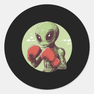 Adesivo Redondo Boxeador Alien Pronto Para Lutar De Luvas 