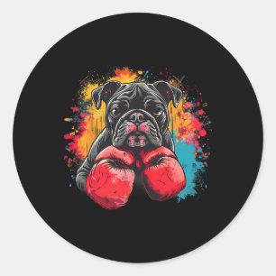 Adesivo Redondo Boxeador Bulldog Com Luvas de Boxe Kickboxing Engr