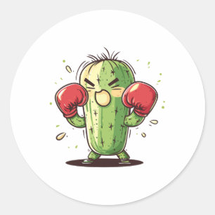 Adesivo Redondo Boxeador de Cacto Engraçado Humorístico Ly Punch