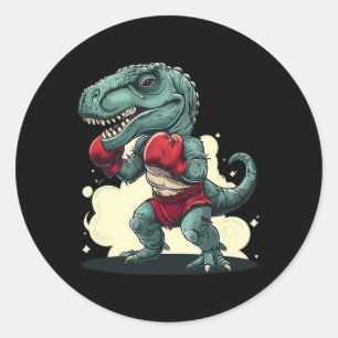 Adesivo Redondo Boxeador Dinossauro de Boxe Dino Kickboxing T-rex 