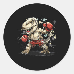 Adesivo Redondo Boxeador Dinossauro de Boxe T-rex Kickboxing Dino