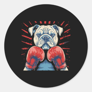 Adesivo Redondo Boxer Bulldog Com Luvas De Boxin Engraçadas
