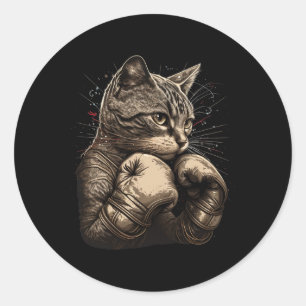 Adesivo Redondo Boxer Cat Boxer Engraçada Gráfico Para Homens Mulh