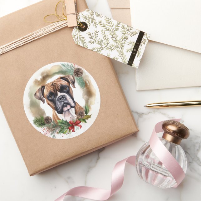 Adesivo Redondo Boxer Christmas Wreath Festivo Pup (Presentear)
