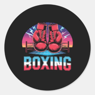 Adesivo Redondo Boxer de Luvas Boxing Vintage de 90 anos