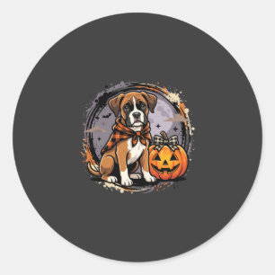 Adesivo Redondo Boxer Dog Halloween Abóbora Sublimação