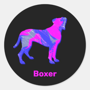 Adesivo Redondo Boxer Dog Hot Pink e Blue Silhouette