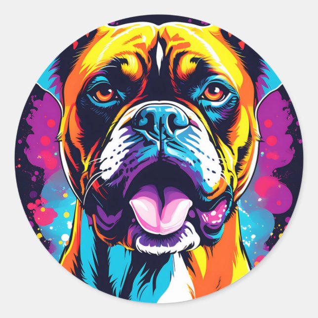 Adesivo Redondo Boxer Dog Portrait Pop Art (Frente)
