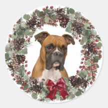 Boxer Dog Red Arco Pinecone Wreath Christmas