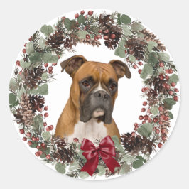 Adesivo Redondo Boxer Dog Red Arco Pinecone Wreath Christmas