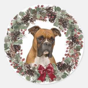 Adesivo Redondo Boxer Dog Red Arco Pinecone Wreath Christmas