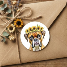 Boxer Dogue com Coroa de Girassol Floral em Aquare