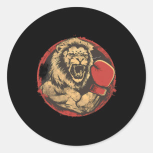 Adesivo Redondo Boxer Lion Retrait Motif Wildlife Kickboxing Love