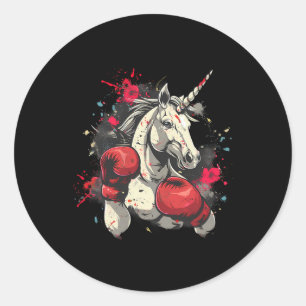 Adesivo Redondo Boxer Unicorn Com Luvas In A Box Kickboxe Cute B