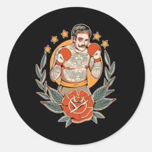 Adesivo Redondo Boxin Flash Edgy Boxin da Tatuagem Tradicional Ame