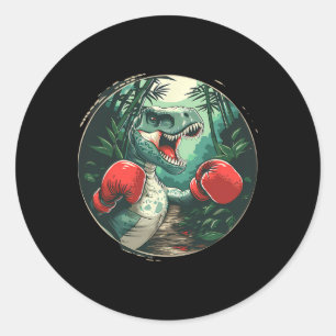 Adesivo Redondo Boxing Dinossaur Boxer Dino Kickboxing T-rex Boxin