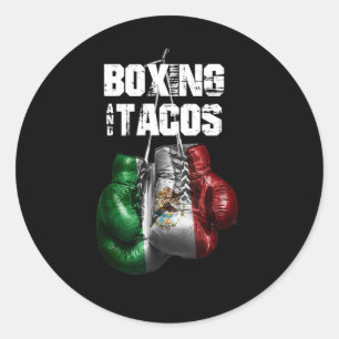 Adesivo Redondo Boxing E Tacos Engraçado México