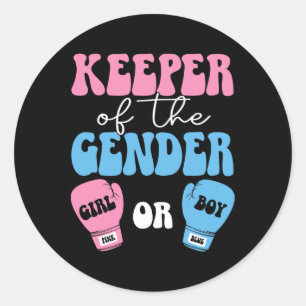 Adesivo Redondo Boxing Gender Reveal Idea Party Keeper Of The Gend
