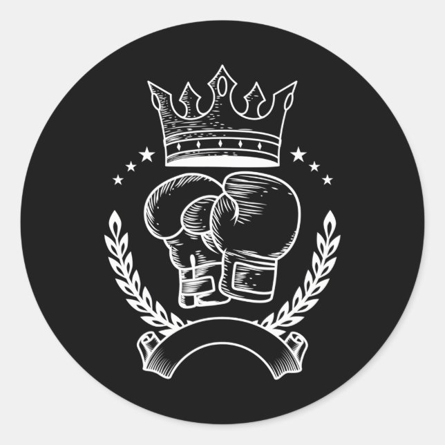 Adesivo Redondo Boxing Glove Crown Boxer Coach Combate Esporte (Frente)