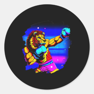 Adesivo Redondo Boxing Lion Legal Funny Lion Boxing