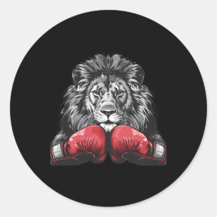 Adesivo Redondo Boxing Lion Retrait Motif Wildlife Kickboxing Lov
