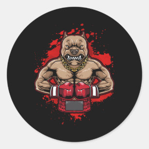 Adesivo Redondo Boxing Pit Bull ama Pitbulls Workout Animal