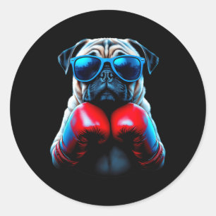 Adesivo Redondo Boxing Pug Dog Kickboxing Legal