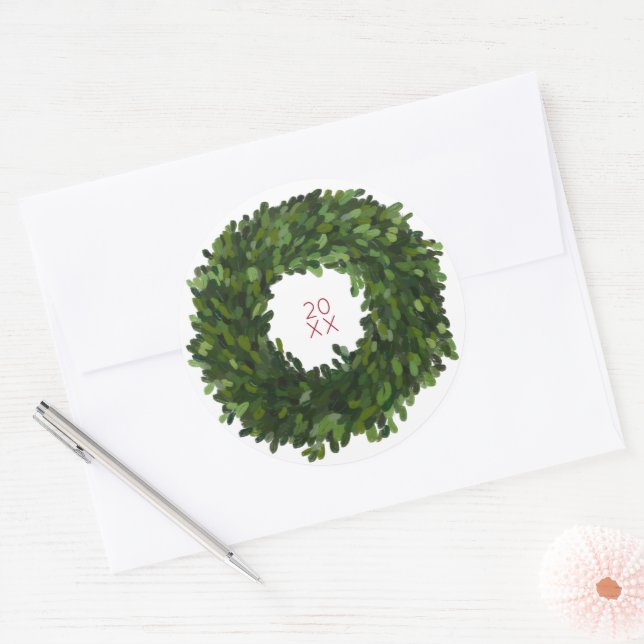 Adesivo Redondo Boxwood Wreath Christmas Holider Sticker (Envelope)