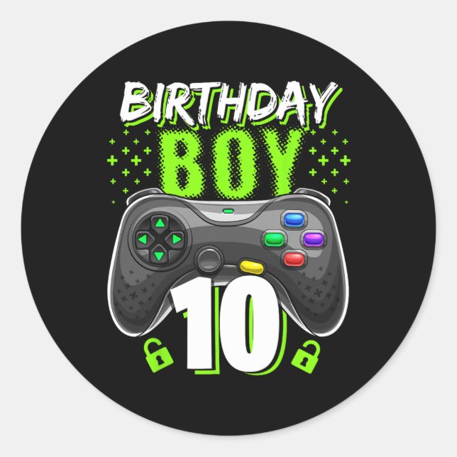 Adesivo Redondo Boy 10 Video Game Controller Gamer 10 - Aniversári (Frente)