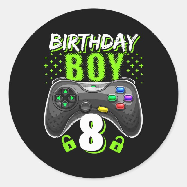 Adesivo Redondo Boy 8 Video Game Controller Gamer 8º Aniversário G (Frente)