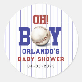 Adesivo Redondo Boy Baseball Baby Shower | Cute Sports Party