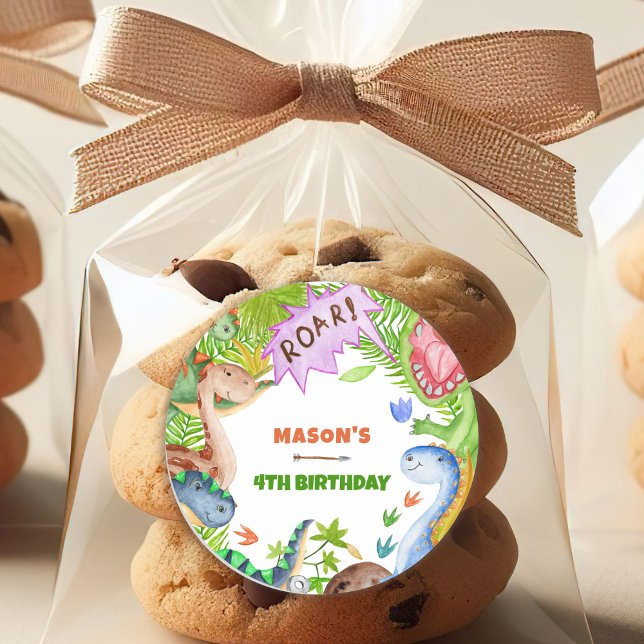 Adesivo Redondo Boy Dinosaur 4th Birthday Invitation (Criador carregado)