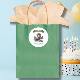 Adesivo Redondo Boy First Birthday Pilot Vintage Airplane Clouds