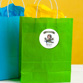 Adesivo Redondo Boy First Birthday Pilot Vintage Airplane Clouds