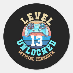 Adesivo Redondo Boy Level 13 Unlocked Video Game 13 Aniversário 1