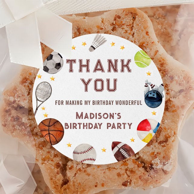 Adesivo Redondo Boy Sports Ball Aniversário de criança Obrigado (Criador carregado)