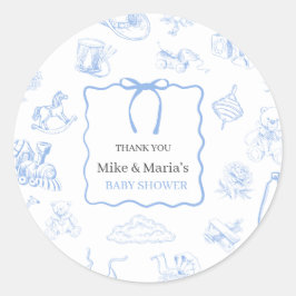Adesivo Redondo Boy Toile De Jouy Blue Baby Shower